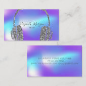 Cool Holographic Silver Glitzer Headphone DJ Visitenkarte (Vorne/Hinten)