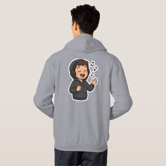 Cool Hoodie Boy Singsticker 🎧 | Music Lover A (Schwarz voll)