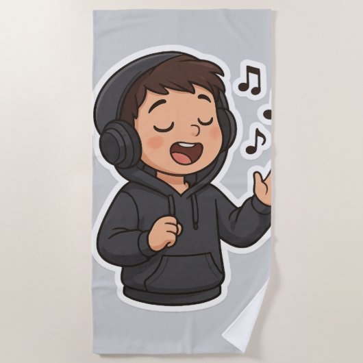 Cool Hoodie Boy Singsticker 🎧 | Music Lover A Strandtuch (Vorderseite)