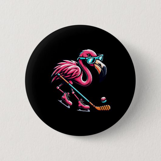 Cool Ice Hockey Flamingo Shades Style Button (Vorderseite)