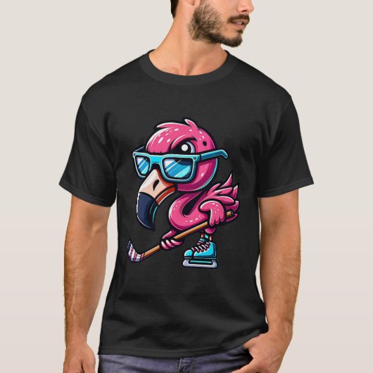 Cool Ice Hockey Flamingo With Attitude T-Shirt (Vorderseite)