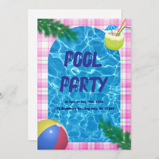 COOL! 🏖️ im Sommer - Pool Party Einladung (Vorne/Hinten)