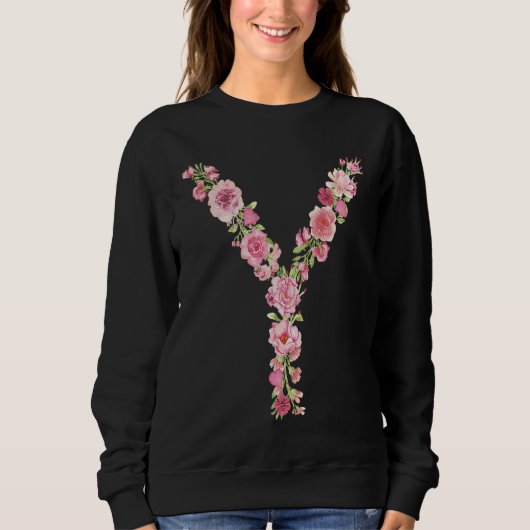 Cool Initial Alphabet Monogram Flowers Floral Let Sweatshirt (Vorderseite)