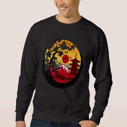 Cool Japanese Mountain Cute Japanese View Graphica Sweatshirt (Vorderseite)