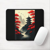 Cool Japanese Pagoda Castle Mountain Landscape Gra Mousepad (Mit Mouse)