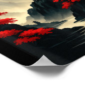 Cool Japanese Pagoda Castle Mountain Landscape Gra Poster (Ecke)