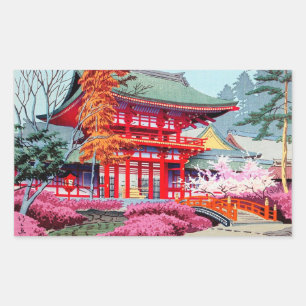Cool Japanisch Red Tempel Spring Asano Takeji Rechteckiger Aufkleber