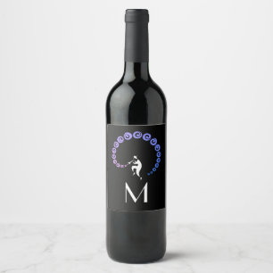 Cool Jazz Trumpet Musician Monogram Blue Lilac Weinetikett