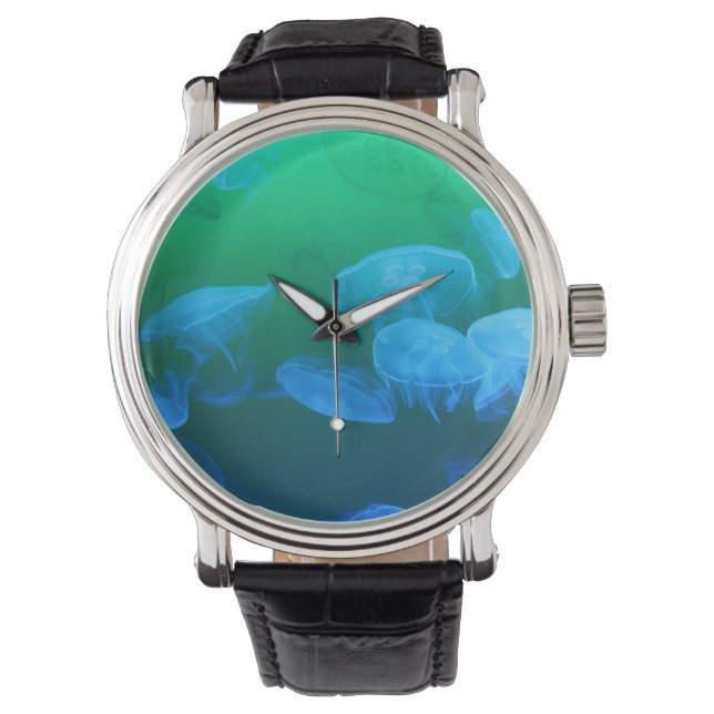 Cool Jellyfish Green Blue Gradient Armbanduhr (Vorderseite)
