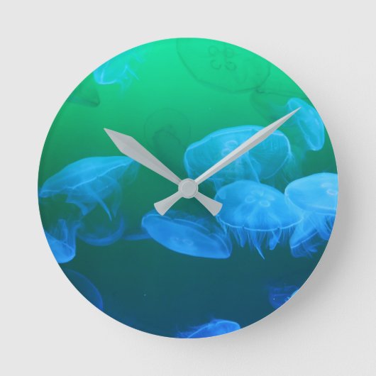 Cool Jellyfish Green Blue Gradient Runde Wanduhr (Vorderseite)