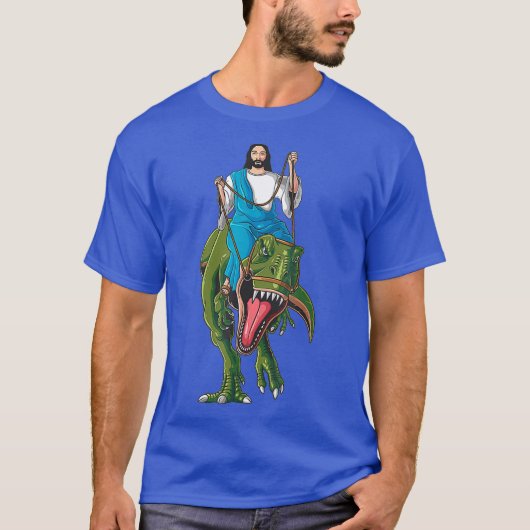 Cool Jesus Riding Dinosaur Christliches Dino T-Shirt (Vorderseite)