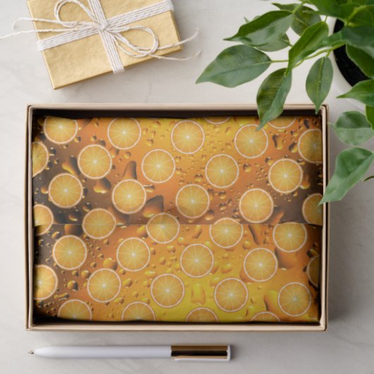 Cool Juicy Orange fruit slices pattern water drops Seidenpapier (Geschenk)