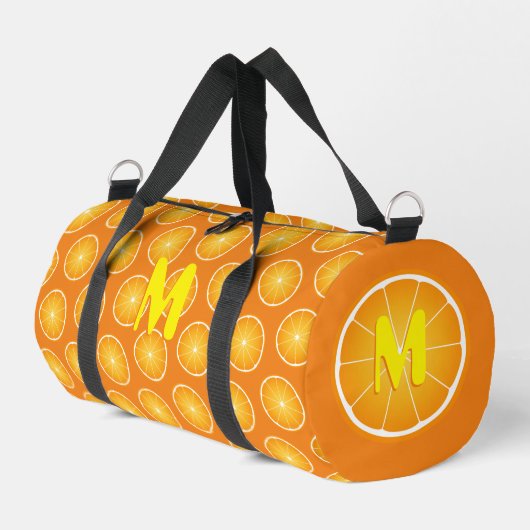 Cool Juicy Orange gelbe Fruchtscheiben Monogramm Duffle Bag (Linke Seite)