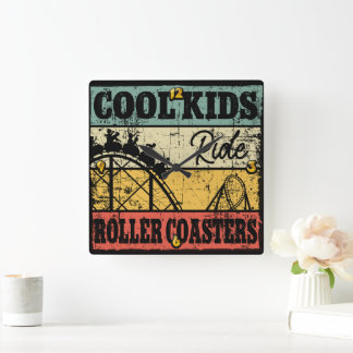 Cool Kids Ride Roller Coasters Funny Coaster Train Quadratische Wanduhr