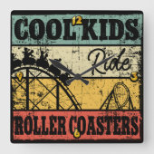 Cool Kids Ride Roller Coasters Funny Coaster Train Quadratische Wanduhr (Vorderseite)