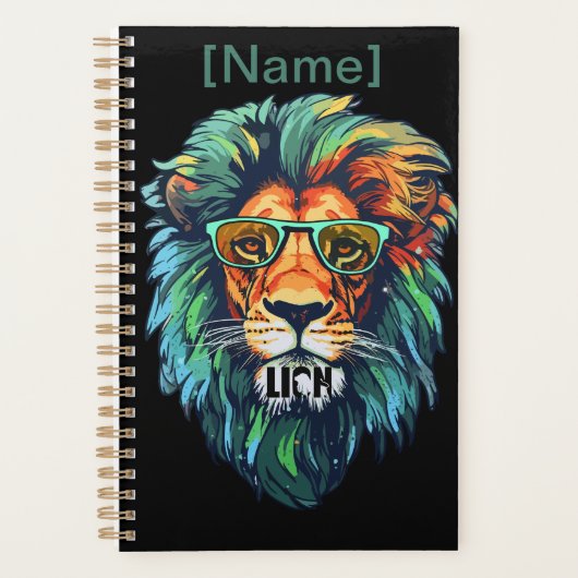 Cool King – Colorful Lion with Shades Design Planer (Vorderseite)