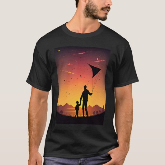 Cool Kite Builder Dad Dad Playing Kite In Sunset T-Shirt (Vorderseite)