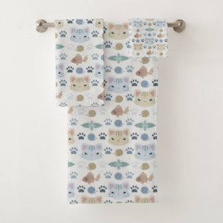 Cool, Kitty Cat in Grau und Beige Badhandtuch Set