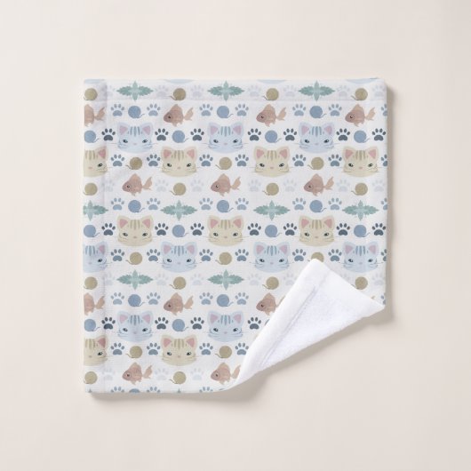 Cool, Kitty Cat in Grau und Beige Badhandtuch Set (Waschlappen)