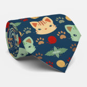 Cool, Kitty Cat in Navy Blue und Yellow Krawatte (Gerollt)