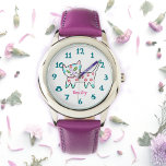 Cool Kitty Pink Name Kinder Armbanduhr<br><div class="desc">Das coole Kitty-Design in jetzt auf Handgelenkuhren für Kinder. Diese Katze ist weiß mit aquamarinen, blauen und rosa Blume und einem geschmeidigen Cue-Design. Das weiße Gesicht der Uhr hat kühne aquamarine Zahlen, die es diesen Kindern leicht machen zu lesen. Ein zusätzlicher Bonus jetzt können Sie einen Namen hinzufügen. Die rosa...</div>