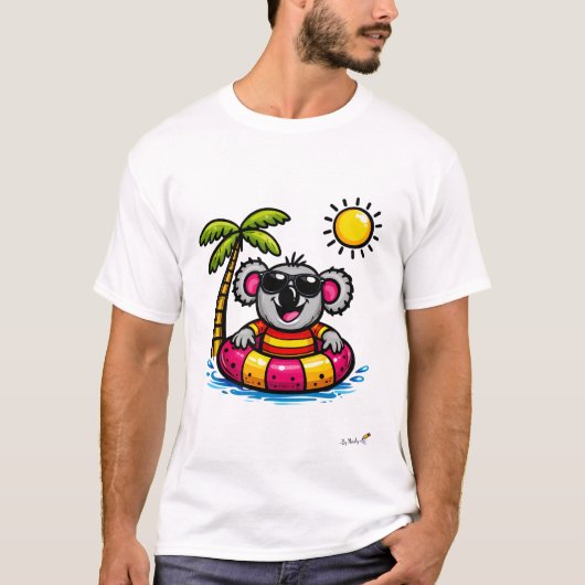 Cool Koala Pool Party Cartoon T-Shirt (Vorderseite)