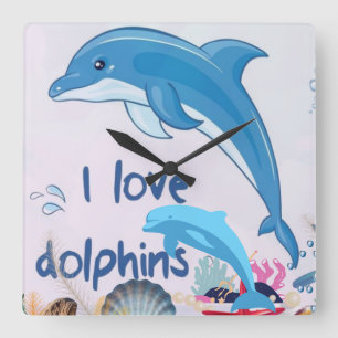 Cool l Love Delphine Quotes Dolphin Liebhaber Quadratische Wanduhr