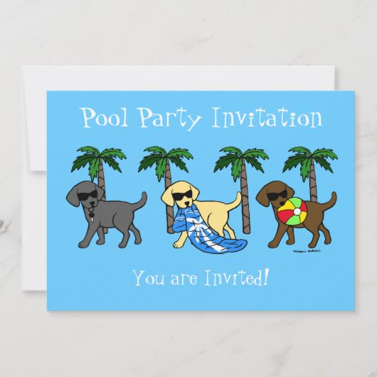 Cool Labradors Beach Party Cartoon Einladung (Vorderseite)