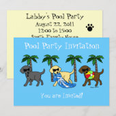 Cool Labradors Beach Party Cartoon Einladung (Vorne/Hinten)