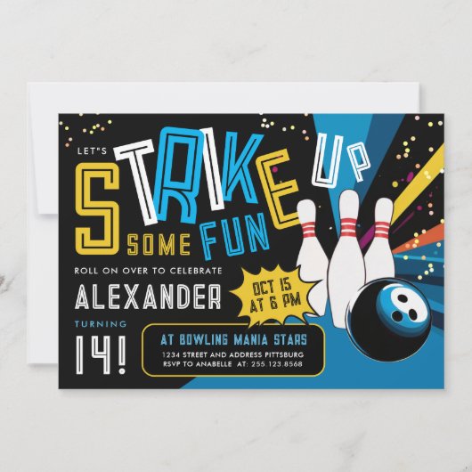 Cool, lassen wir das farbenfrohe Bowling Sport Par Einladung (Vorderseite)