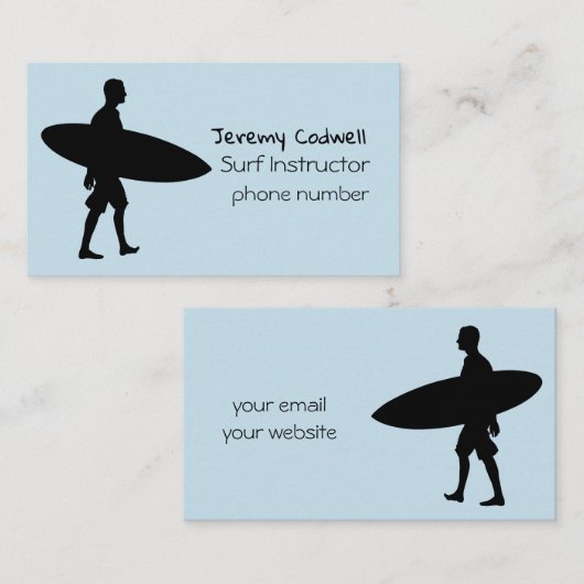 Cool Light Blue Surf Instructor Visitenkarte (Vorne/Hinten)