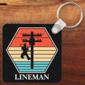 Cool Lineman Vintag Sunset Schlüsselanhänger (Rückseite)