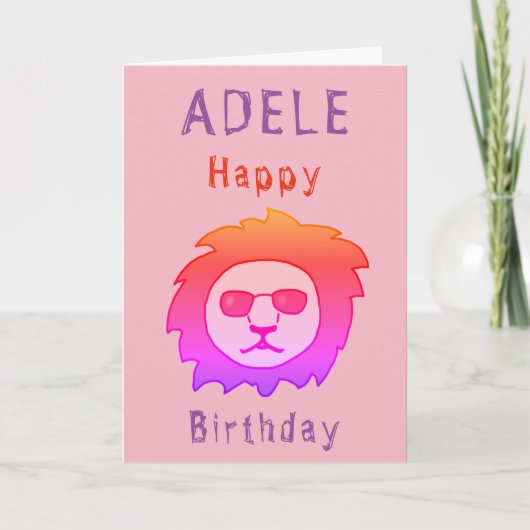 Cool Lion Pink Happy Birthday Girly Karte (Vorderseite)