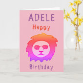 Cool Lion Pink Happy Birthday Girly Karte (Gelbe Blume)