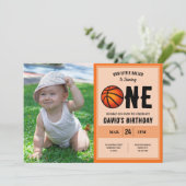 Cool Little Baller Basketball Foto 1. Geburtstag Einladung (Stehend Vorderseite)