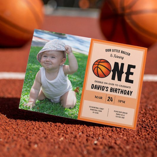 Cool Little Baller Basketball Foto 1. Geburtstag Einladung