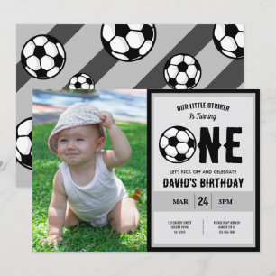 Cool Little Striker Soccer Foto 1. Geburtstag Einladung