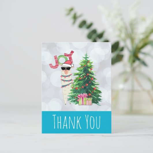 Cool Llama auf Silver Bokeh & Icy Blue Vielen Dank Postkarte (Stehend Vorderseite)