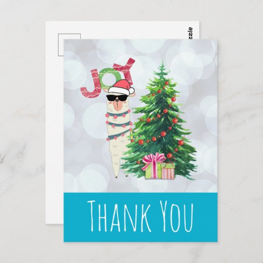 Cool Llama auf Silver Bokeh & Icy Blue Vielen Dank Postkarte (Vorne/Hinten)