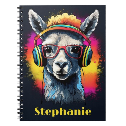 Cool Llama DJ with Headphones Name  Notizblock (Vorderseite)