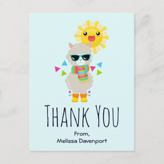 Cool Llama und lächelnd Kawaii Sun Vielen Dank Postkarte (Vorderseite)