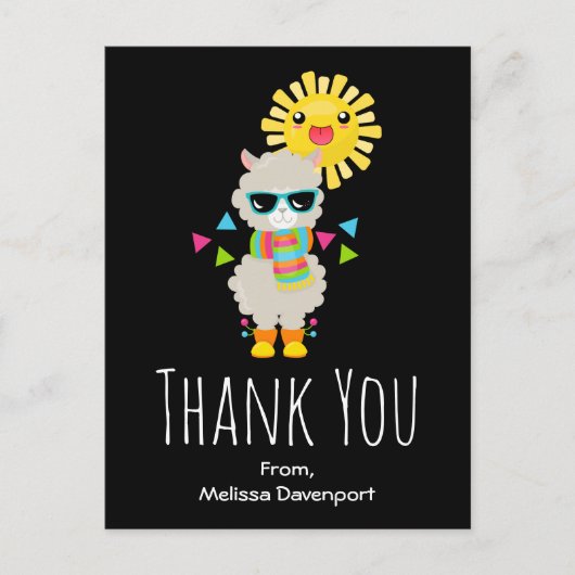 Cool Llama und lächelnd Kawaii Sun Vielen Dank Postkarte (Vorderseite)