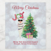Cool Llama | Weihnachtsbaum mit Geschenken Weinetikett (Einzelnes Label)