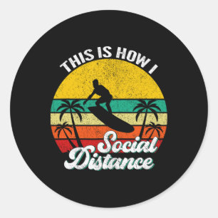 Cool Lustig Retro Sonnenuntergang Vintage Surfen S Runder Aufkleber