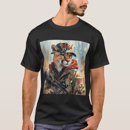 Cool MAGA Big Cat mit Gun & Camouflage COUGAR T-Shirt (Vorderseite)