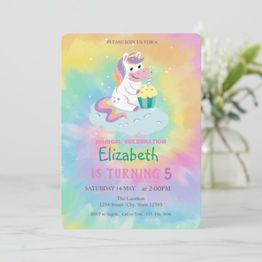 Cool Magische Einhorn-Regenbogen-Gefärbte Krawatte Einladung (Stehend Vorderseite)