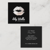 Cool Makeup Artist Silver Kissing Lips Schwarz Quadratische Visitenkarte (Vorne/Hinten)