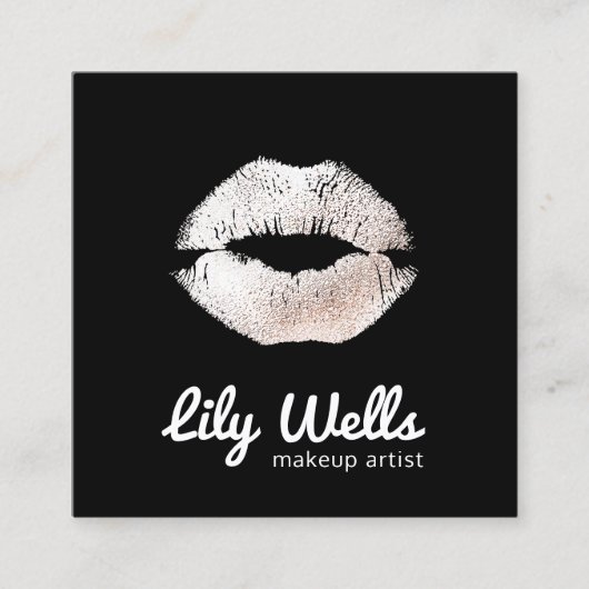 Cool Makeup Artist Silver Kissing Lips Schwarz Quadratische Visitenkarte (Vorderseite)