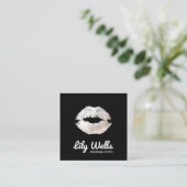 Cool Makeup Artist Silver Kissing Lips Schwarz Quadratische Visitenkarte (Stehend Vorderseite)