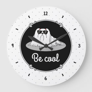 Cool Maltese Dog with Sunglasses Cute Funny Große Wanduhr